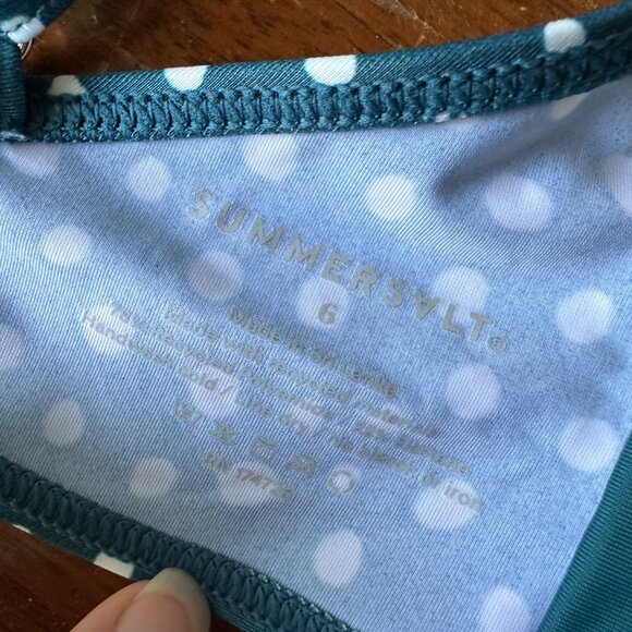 SUMMERSALT The Ruffle Oasis Bikini Top | 6 | teal/white polka dot | like new! - Picture 4 of 7